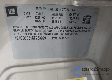 2012 Buick Lacrosse Premium 1 Group z USA, uszkodzony, nr VIN 1G4GD5E31CF263999